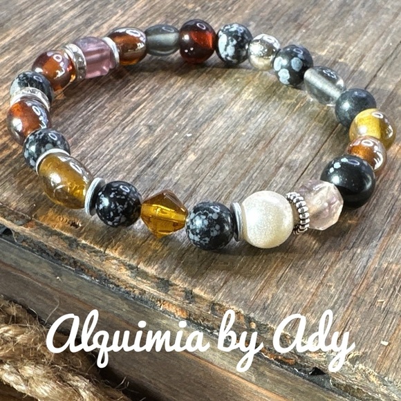 Snowflake obsidian beaded bracelet - Picture 1 of 4